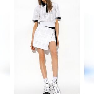 NWT$920 Burberry Everlie White Check Pointelle Cotton Wrap Mini Skirt Sz Large